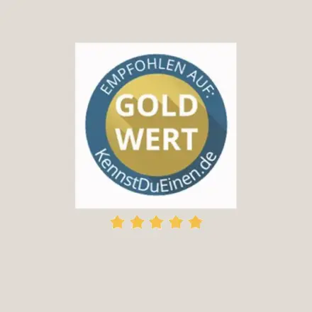 Rundes Siegel mit Text Empfohlen auf Gold wert und KennstDuEinen.de